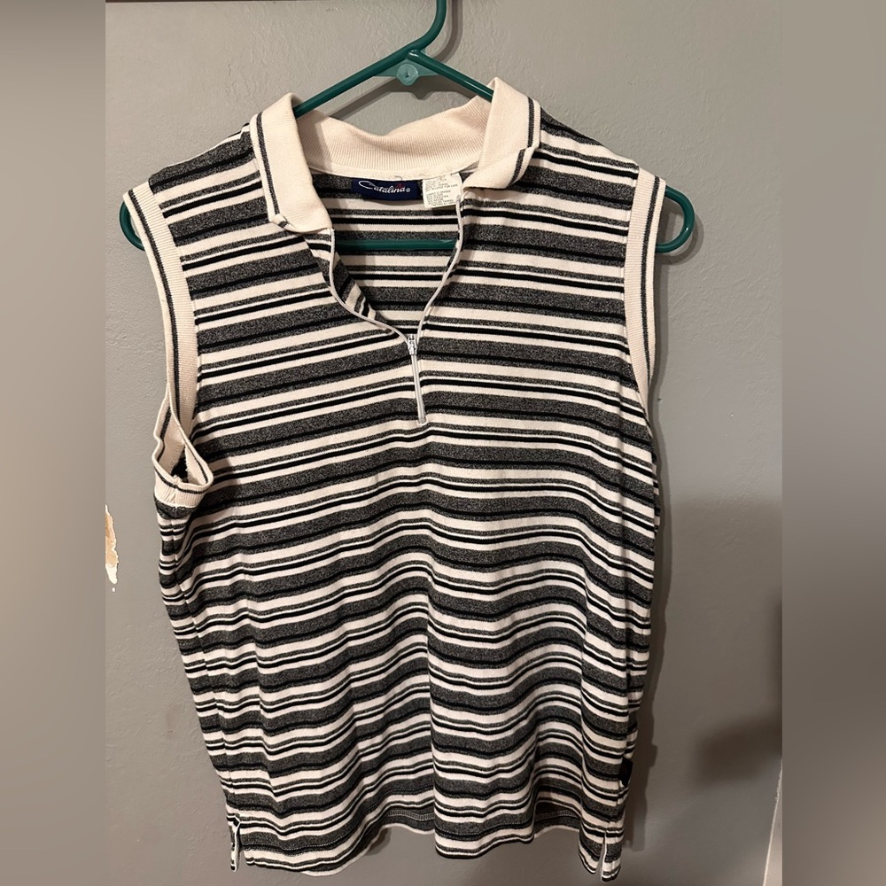 Catalina Black and White Sleeveless Polo Shirt